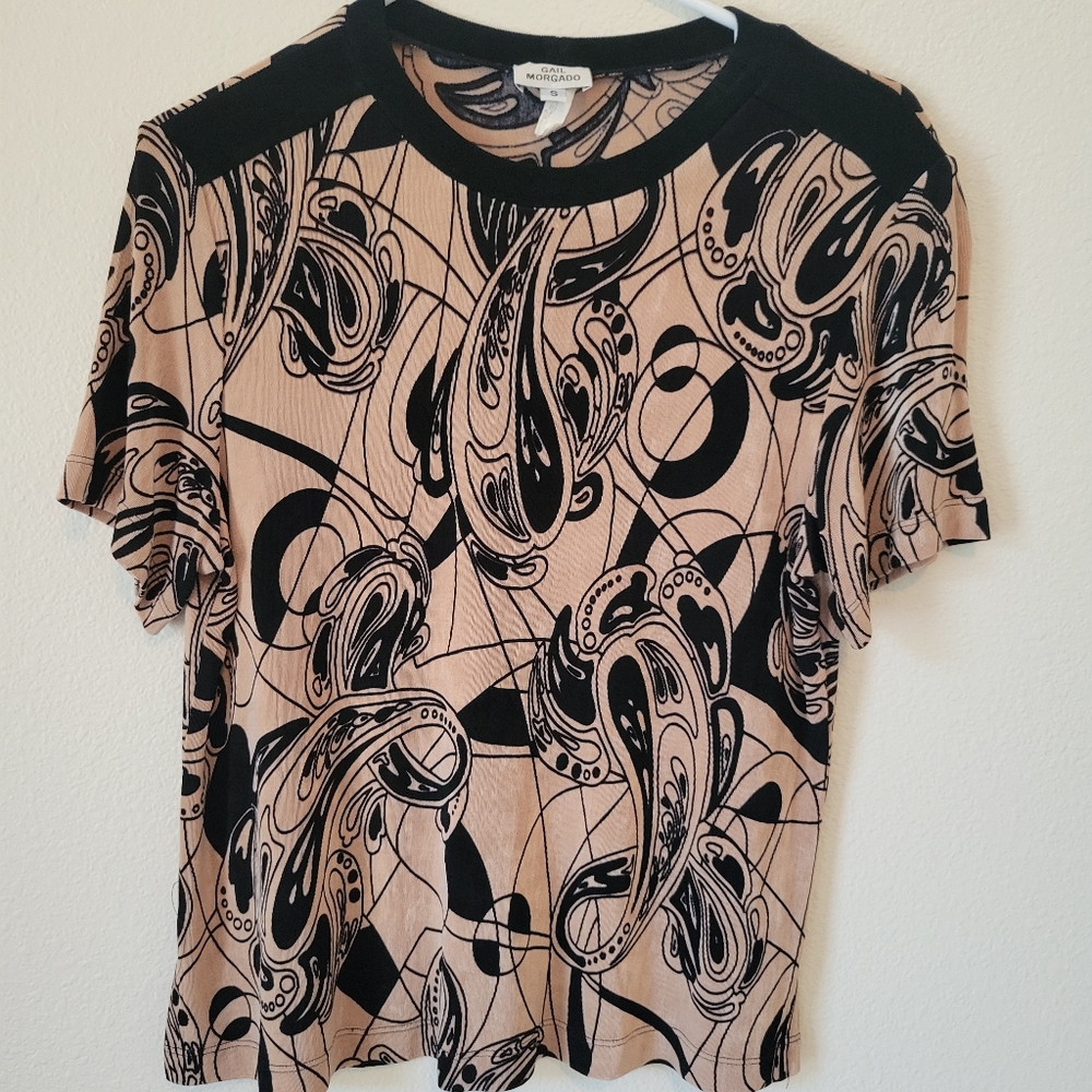Rich Colored Small Tan and Black Dress Shirt Sleeve Top Size Small